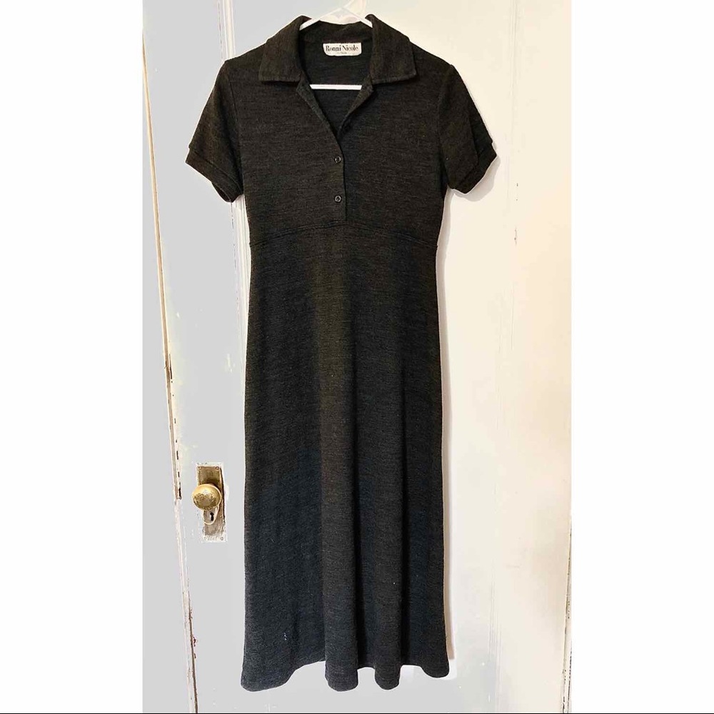 Grey short sleeve collared maxi dress